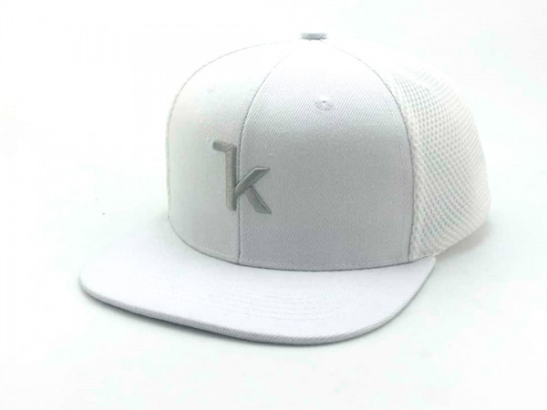 Keel Snapback Cap weiss/grau mit flachem Schirm Mesh