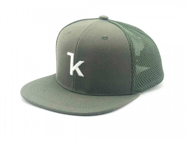 Keel Snapback Cap olive/weiss mit flachem Schirm Mesh